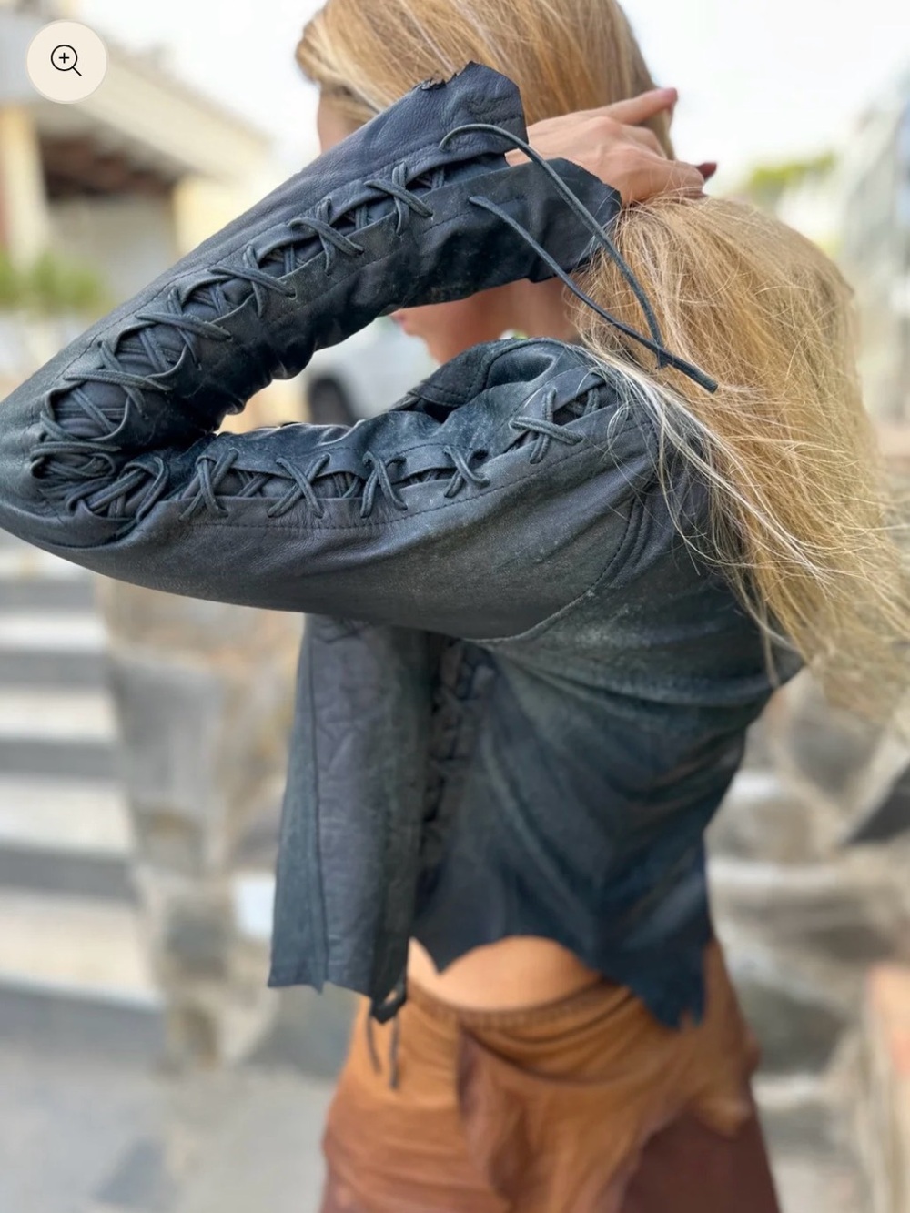 Brown Lace-Up Sleeve Boho Leather Festival Jacket - Gipsy Dharma UK